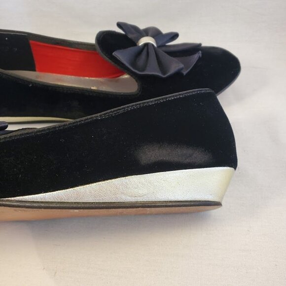 Intrigue By Daniel Green Women's Vintage Black Velvet Ballet Flats Gold Wedge 7 - Picture 8 of 10
